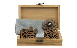 WOODEN Silver Fishbone gebundene Fliege